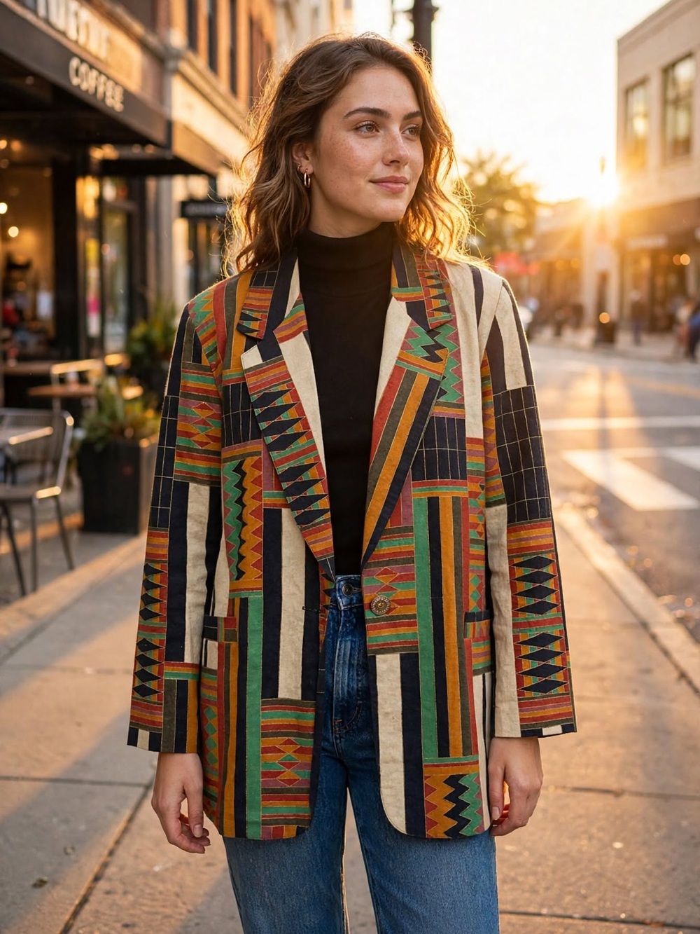 1980’s Patterned Patchwork Women's Vintage Blazer Jacket - Multicolor